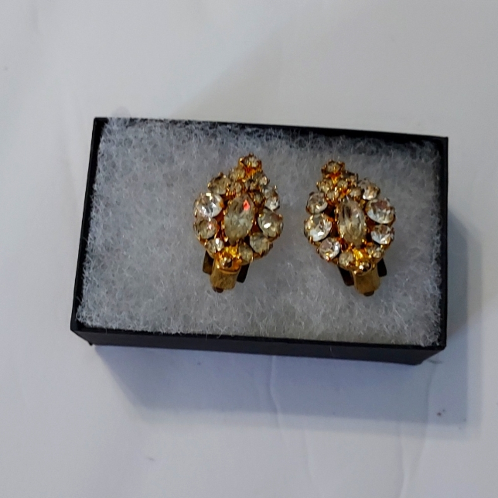 Clip On Rhinestone Earrings 1 inch H x over 1/2 inch across